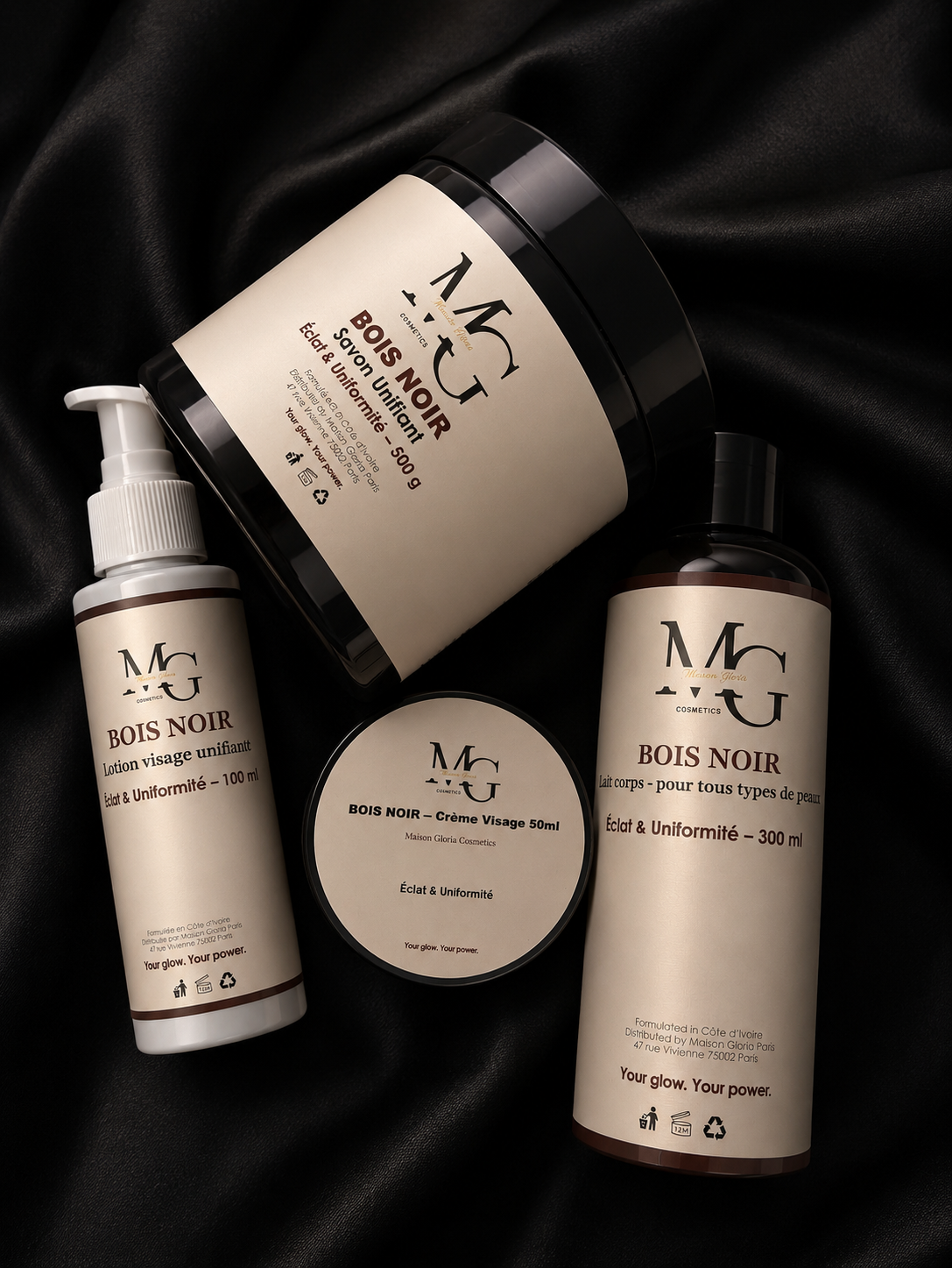 Routine complète Éclat & Uniformité — Bois Noir | Maison Gloria