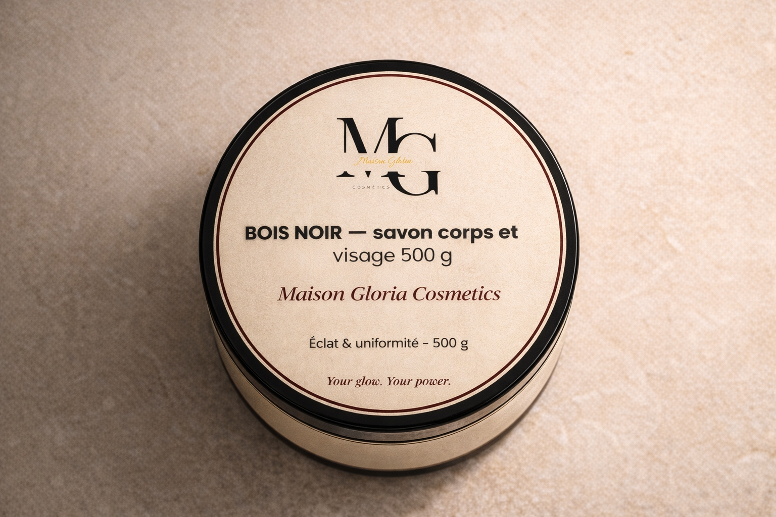 Savon purifiant Bois Noir Maison Gloria — vue du packaging